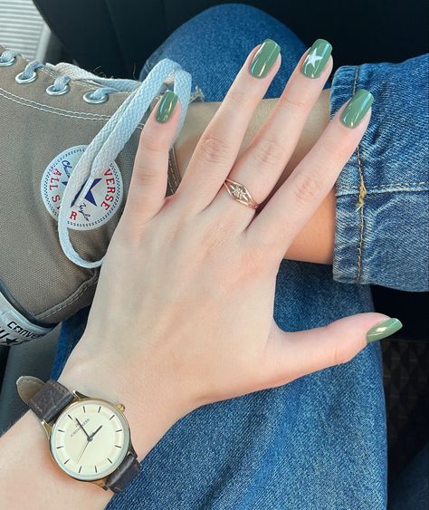 Sage Green Nails With Stars, Green Nails With Stars, Green Star Nails, Fairytale Woods, Nails Stars, Nails Star, Micke Desk, Uñas Aesthetic, Quince Nails