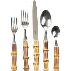 Natural Bamboo 5 Piece Place Setting Luxury Cutlery, Bamboo Flatware, Luxury Home Furniture, Sterling Silver Flatware, Stainless Steel Cutlery, Silver Flatware, Stainless Steel Flatware, Bamboo Handles, Serving Utensils