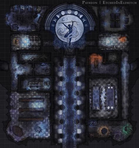 Abandoned Temple, Dungeon Ideas, Roll20 Maps, School Campaign, Dm Screen, Dnd World Map, Building Map, Fantasy Town, Fantasy World Map