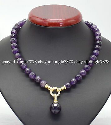 Genuine 10mm Natural Amethyst Round Gemstone Beads Pendant Necklace 20 Most Beautiful Necklace, Amethyst Beads Necklace Indian, Rose Quartz Beaded Necklace, Handmade Locket, Sell Jewelry, Stone Bead Jewelry, Necklace Amethyst, Beads Pendant, Purple Necklace