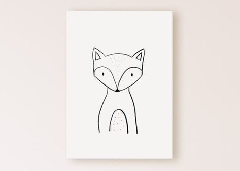 Fox Doodle Simple, Hand Drawn Fox, Fox Printable, Wall Art Baby Room, Baby Room Prints, Logo Foto, Neutral Nursery Art, Printable Nursery Wall Art, Drawing Kids