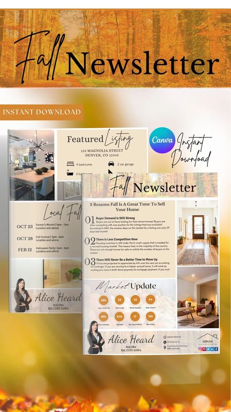 Realtor Newsletter Fall Real Estate Fall Marketing News Letter Realtor Newsletter Fall 2023 Newsletter Fall Realtor Template Canva Editable - Etsy UK Realtor Newsletter, Fall Real Estate, Folder Templates, Real Estate Agent Marketing, News Letter, Real Estate Templates, Realtor Marketing, Marketing News, Marketing Template