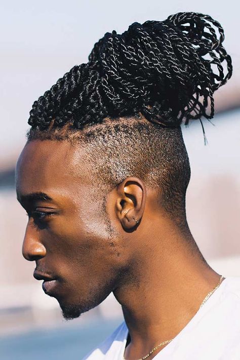 Man Bun Braids Are The Newest Trend In Men Hair Styling (Photo Gallery) ★ Men Man Bun Braids, Man Bun Cornrows, Cornrow Man Bun, French Braid Man Bun, High Top Fade Haircut, Top Fade Haircut, Men’s Braids Top, Box Braids Men, Short Hair Twist Styles