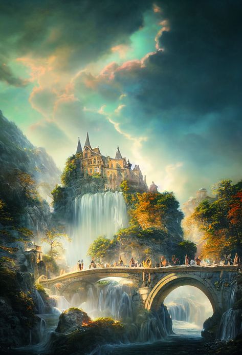 Mythical Castles Fantasy Art, Fantasy World Landscapes, Elven Castle, Fantasy World Art, Fantasy Landscape Art, Castle Medieval, Dragon Castle, Casa Hobbit, Dream Fantasy