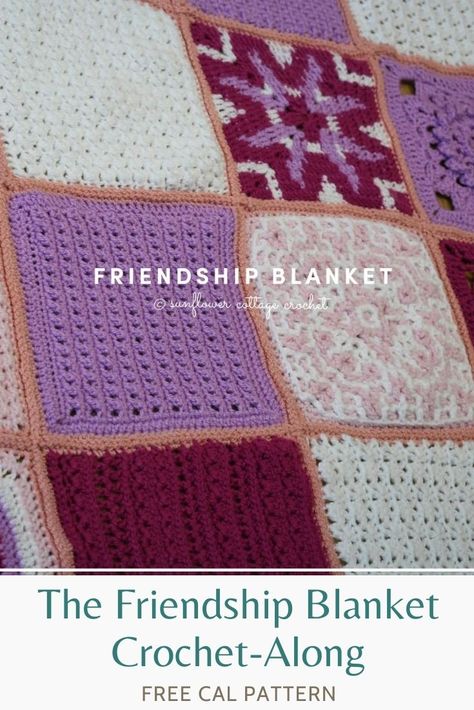 40 Crochet Squares Blanket Pattern - The Friendship Blanket CAL Crochet Squares Blanket, Friendship Blanket, Free Crochet Square, Squares Blanket, Crochet Square Blanket, The Friendship, Square Blanket, Crochet Square Patterns, Square Patterns