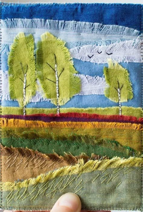 Colchas Quilting, Collage Landscape, Landscape Art Quilts, Applique Art, Landscape Quilt, Textile Art Embroidery, Fabric Postcards, Fabric Cards, Landscape Quilts