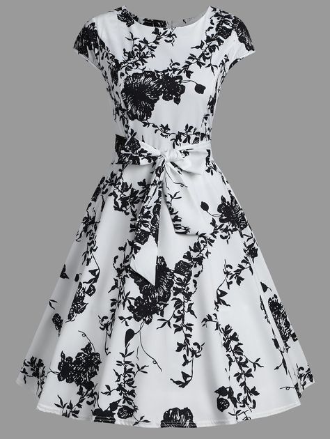 Floral Print High Waisted Swing Dress - Nerdy Chic, Vintage Dresses Online, Fun Costumes, Dress Stores Online, Black And White Dress, Vestidos Vintage, Floral Fashion, Line Dress, Anthropologie Dress