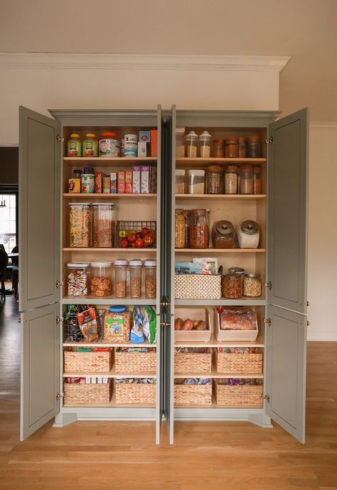 Pantry Within Kitchen, Compact Pantry Ideas, Pantry In A Cabinet, Built In Pantry Organization, Pantry Vacuum Storage, Kitchen With Built In Pantry Cabinets, Add In Pantry, Non Walk In Pantry Ideas, Pantry Upper Cabinet Ideas