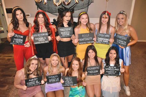 Disney Princess Friend Group Costume, Arrested Princess Halloween Costume, Disney Princess Crimes Halloween, Disney Princess Mugshots Costume, Disney Princess Jail Costume, Princesses Costumes Group, Princess Gone Bad Halloween Costume, Arrested Disney Princess Costume, Disney Princess Spirit Week