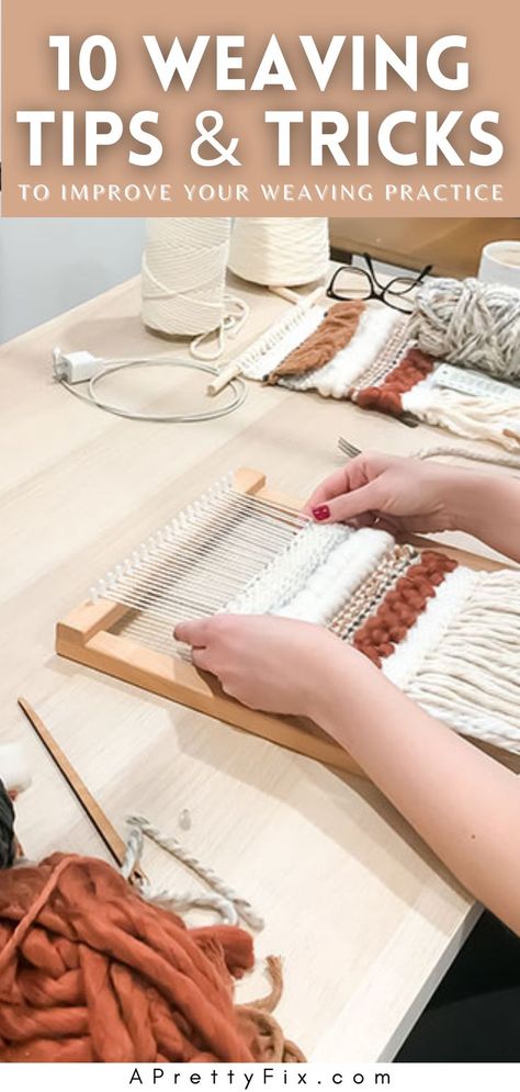 Frame loom on table with a weaving in progress. Weave Loom Patterns, Cardboard Loom Weaving, Frame Loom Weaving, Diy Macrame Projects, Weaving Materials, Weaving Patterns Loom, Loom Tutorials, Table Loom, Weaving Diy