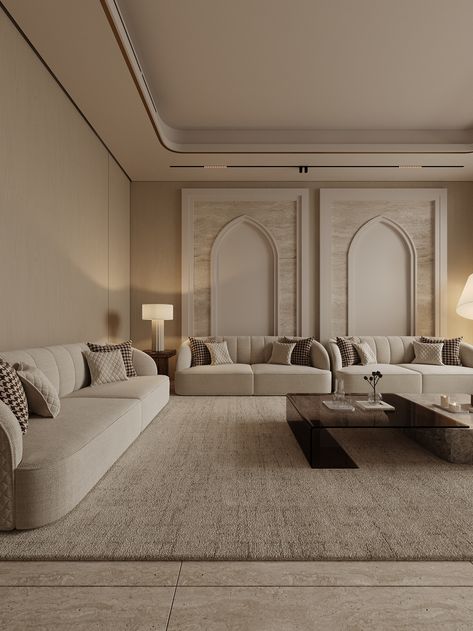 Living Area Contemporary Design, Turkish House Interior Modern, Islamic Design Interior, Majlis Design Arabic Modern, Arabic Style Living Room, Modern Majlis, Modern Arabic Interior, Large Living Room Layout, Arabic Interior Design