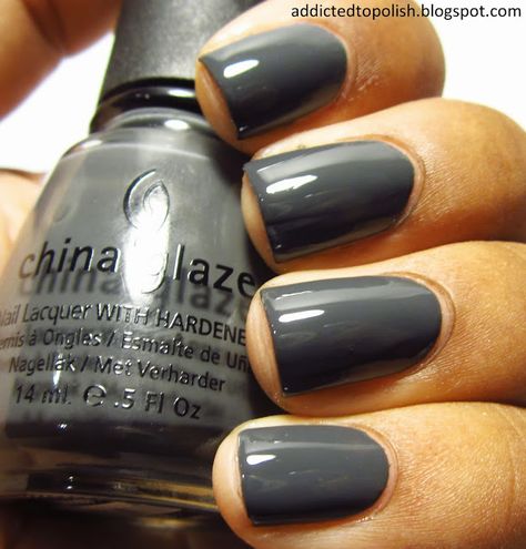 Nails Dark Gray, Dark Grey Nails, Grey Matte Nails, Gel Nails Long, Grey Nail, Grey Nail Polish, Dark Nail Polish, Nails Dark, China Glaze Nail Polish