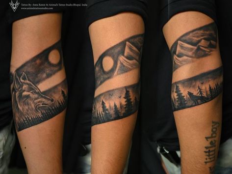 Wolf tattoos are some of the most popular body art designs for men #wolf #wolftattoo #wolfdesigns #animalstattoo #Aanimalstattoostudio #wolfbandtattoo #ink #blackwork Wolf Band Tattoo, Virat Kohli Tattoo, Mens Body Tattoos, Mens Body, Eye Band, Band Tattoos, Panda Tattoo, Forearm Band Tattoos, Armband Tattoos