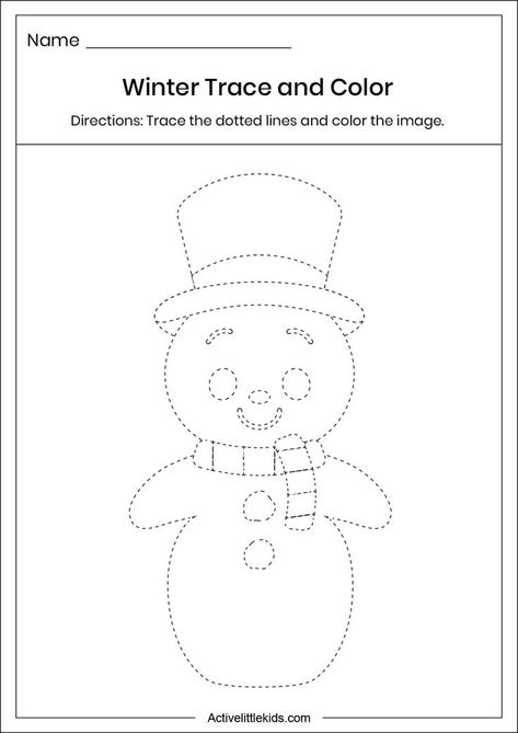 Free winter tracing worksheets. Christmas Tracing Sheets, Winter Work Sheets For Preschool, Winter Prewriting Activities Preschool, Winter Tracing Preschool, Christmas Line Tracing Preschool, Winter Line Tracing Preschool, Preschool Gingerbread, Trace And Color, Color Worksheets For Preschool