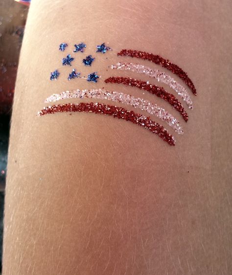 American flag glitter tattoo Cute American Flag Tattoos, 4th Of July Tattoos, Feminine American Flag Tattoo, Dainty American Flag Tattoo, Girly American Flag Tattoo, Ripped American Flag Tattoo, Flag Face, Flag Tattoo, Indian Flag