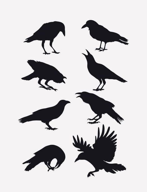 Silhouettes Art, Assemblage Art Collage, Crow Silhouette, Vogel Silhouette, Crow Painting, Black Bird Tattoo, Crow Tattoo, Raven Tattoo, Crow Art