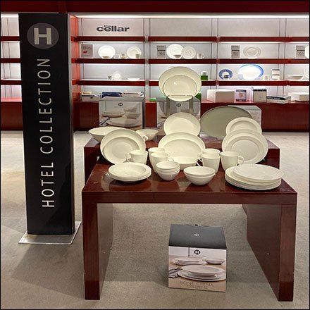 Dinnerware Display, Tableware Display, Retail Fixtures, Plate Display, Hotel Collection, Retail Display, Good Enough, Visual Merchandising, Serving Platters