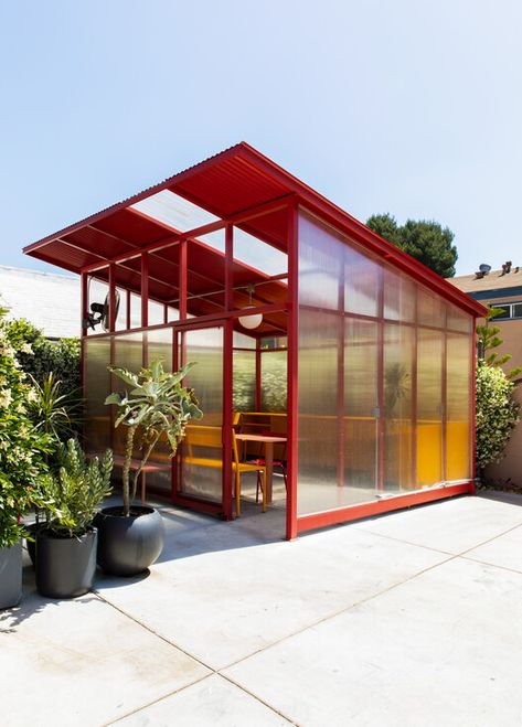 Red Greenhouse, Shed Architecture, Red Shed, Social Studies Projects, Module Design, Study Project, Backyard Studio, Garden Pavilion, Polycarbonate Panels