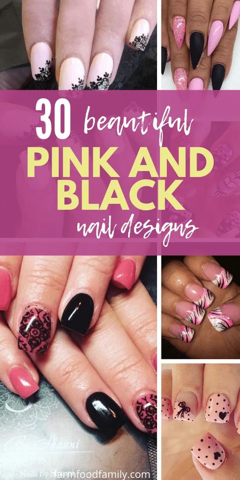 30+ Stylish Pink and Black Nail Ideas & Designs For 2020 Nails Pink And Black Design, Nail Ideas Black And Pink, Pink And Black Ombre Nails, Black And Pink French Tip Nails, Pink Nails With Black Design, Pink And Black Nails Design, Baby Pink And Black Nails, Pink And Black French Tip Nails, Pink And Black Nails Short