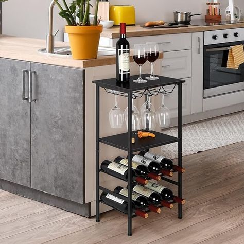 Amazon.com: OYEAL Black Wine Rack Freestanding Floor Industrial Bar Cabinets for Glasses Storage, Wine Bottle Holder Shelf for Home Kitchen Bar, Holds 8 Bottles of Wine : Home & Kitchen Black Wine Rack, Liquor Bar Cabinet, Wine Rack Table, Dining Room Pantry, Wine Bar Cabinet, Wine Rack Cabinet, Wine Table, Kitchen Stand, Wine Display