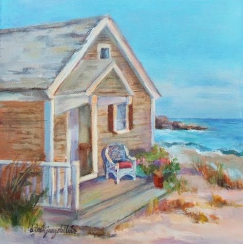 pictures of seaside cottages to draw or paint | Beach Cottage Painting, Beach House Art "Dream Cottage" by Georgia ... Cottage Drawing, House Near Beach, Beach Huts Art, Contemporary Landscape Artists, Beach Drawing, Cottage Coastal, Cottage Painting, Painting Beach, Beach House Art