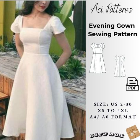 Wedding guest dress sewing pattern;  Available as an instant download (pdf) sewing pattern bundle with a range of size options, including plus sizes ⭐US Sizes: 2, 4, 6, 8, 10, 12, 14, 16, 18, 20, 22, 24, 26, 28, 30 ⭐Standard Sizes: XS, S, M, L, XL, 2XL, 3XL, 4XL ⭐These patterns are suitable for A4, A0, and US Letter size papers. ⭐Once your payment is processed, you will automatically receive download links for the pattern files. Please note that you can only download the files from a computer; they will not work on a phone or iPad. ⭐This is a digital product. You will receive zip files containing the patterns and sewing instructions. ⭐Due to the nature of digital downloads, no refund, return, or exchange of the files is possible. However, if you experience any problems with the files, plea Evening Dress Sewing Patterns Gowns, Evening Gown Sewing Pattern, Pleated Dress Pattern, Gown Sewing Pattern, Money Dress, Homemade Dress, Diy Wedding Dress, Wedding Dress Patterns, Sewing Instructions