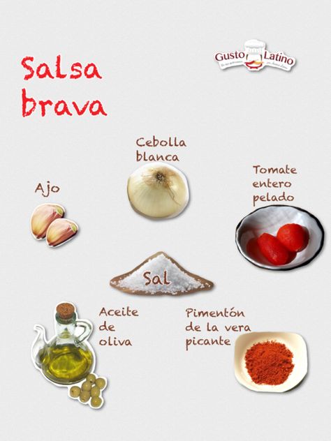 Ingredientes salsa brava, en Gustolatino Gastronomía, por el chef argentino Javier Brichetto. Salsa Brava, Latin Food, Nutrition Recipes, Cooking And Baking, Chef, Nutrition, Baking