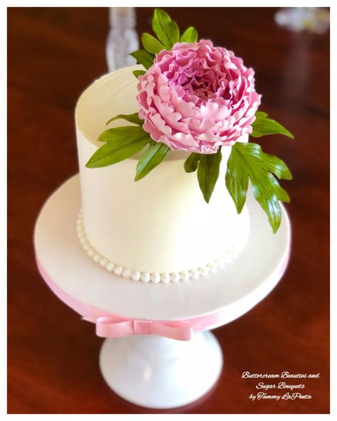 Elegant Peony Bouquet  - cake by Tammy LaPenta Peonies Cake, Lotus Cake, Flower Cake Design, Peony Cake, Bouquet Cake, Fondant Flower Tutorial, Single Tier Cake, Fresh Flower Cake, Buttercream Cakes