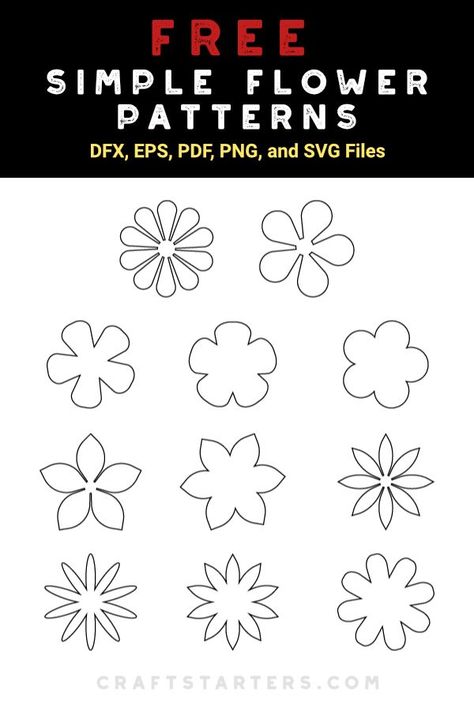 Free simple flower patterns in a variety of formats including imagesvector filesand printable versionsUse the templates for craftingcutting machinesand more. Printable Flowers Cutout Free, Paper Flower Patterns Templates Free Printable, Simple Flower Template Free Printable, Simple Flower Template, Simple Flower Svg Free, Printable Flowers Free, Traceable Flowers Free Printable, Flower Cutouts Template, Paper Flower Template Free Printable Pdf