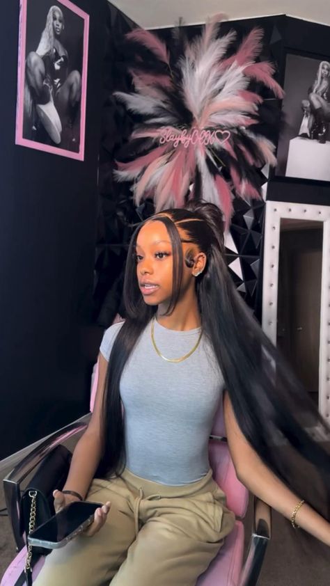 Hairstyles With Wigs For Black Women, Wig Hairstyles Black, Styles For Wigs Black Women, Frontal Wig Hairstyles Straight, Hairstyles For Wigs Black Women, Wigs Styles For Black Women, Half Up Half Down Lace Front Wig, Cute Birthday Hair, Straight Lace Front Wigs Styles