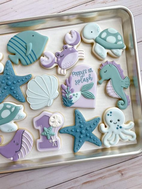 Oneder The Sea Cookies, Under The Sea Sugar Cookies, Under The Sea Baby Shower Cookies, Sea Cookies Decorated, Octopus Cookies, Ocean Cookies, Sea Cookies, Baking Hobby, Ocean Baby Showers