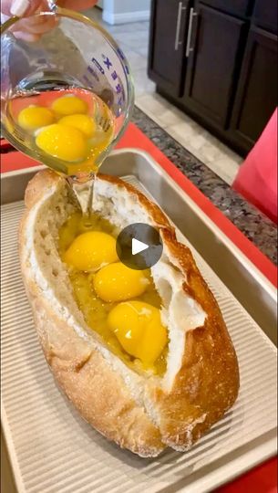 310K views · 2.6K comments | Breakfast Recipes to Feed a Crowd! | Breakfast Recipes to Feed a Crowd!

Mistie shares three yummy breakfast recipes that will impress everyone! | By Kyle & Mistie Knight | Okay, we just pour the eggs
right there inside of the bread Beautiful. And this is 7 eggs.
So we are filling up our bread boat. Beautiful. Good. Isn't
that look good? I'm going to take some butter. Okay. And put
a little bit of butter in there and the way I like to add
butter to my dishes is using the grater. This is a really
cool trick. Look at that. That way you can just get just the
right amount of butter. Perfect. Alright? Of course, we
can't have eggs without salt and pepper. Hello Emily. Hello Carrie.
Emily from Nova Scotia. Yep. Hey guys. This is a good one.
We are making a breakfast Yummy Breakfast Recipes, Unique Breakfast Ideas, Egg Boats Recipe, Stale Bread Recipes, Lite Snacks, Crowd Breakfast, Recipes To Feed A Crowd, Egg And Bread Recipes, Bread Boats