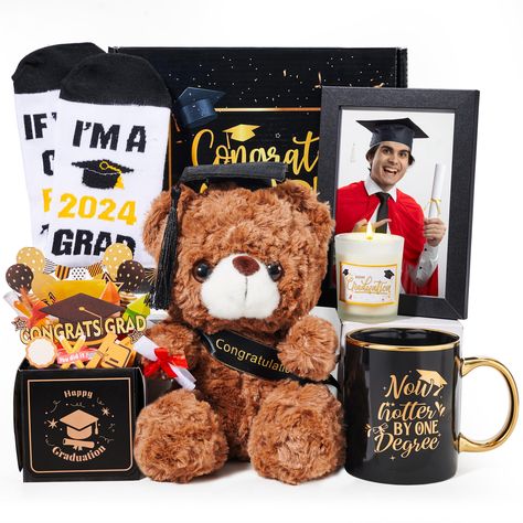 PRICES MAY VARY. 2024 Graduation Gifts for Her Him: Discover the perfect graduation gifts for her and him with our luxury graduation gift basket set. Designed to celebrate college graduation gifts and high school graduation gifts or above, this package includes a variety of carefully chosen items: a stylish graduation coffee mug, a heartwarming pop-up graduation card, a cute graduation teddy bear, a soothing graduation scented candle, an elegant graduation photo frame, and soft graduation socks. Luxury Graduation, Graduation Basket, Graduation Teddy Bear, Graduation Gift Basket, Graduation Photo Frame, Graduation Bear, High School Graduation Gifts, College Graduation Gifts, 2024 Graduation