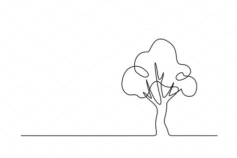 Continuous line drawing. Tree logo. Vector illustration. Concept for logo, card, banner poster flyer Growing Tree Drawing, Oak Tree Line Drawing, One Line Tree, Line Tree Tattoo, Tree One Line Drawing, Line Drawing Tree, Line Art Tree, Bias Tape Quilt, Tree Line Drawing