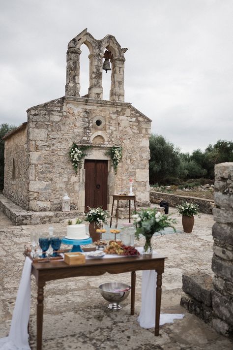 Wedding Flowers Decorations, Church Entrance, Stone Chapel, Elegant Bridal Bouquets, Second Marriage, Greek Tradition, Ceremony Chairs, Wedding Cake Roses, Welcome Table