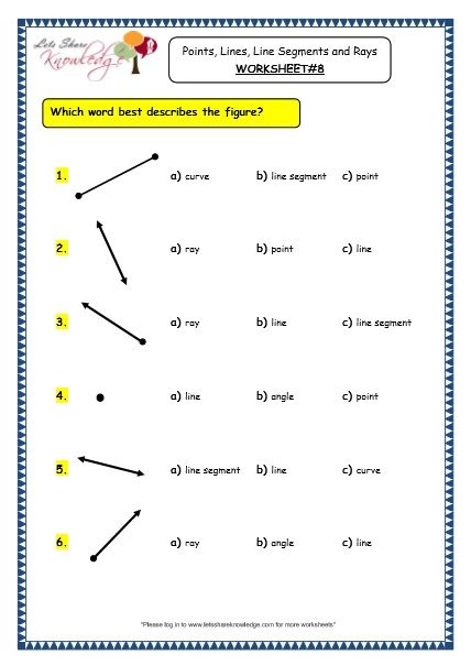 Grade 3 Maths Worksheets: (14.1 Geometry: Points, Lines, Line Segments and Rays) Line Segment Worksheets, Line Line Segment Ray Activities, Line Line Segment Ray Worksheet, Point Line Line Segment Ray Activities, Geometry Worksheet Class 3, Lines Rays And Angles 4th Grade, Grade 3 Maths Worksheets, Geometry Math Games, Third Grade Geometry