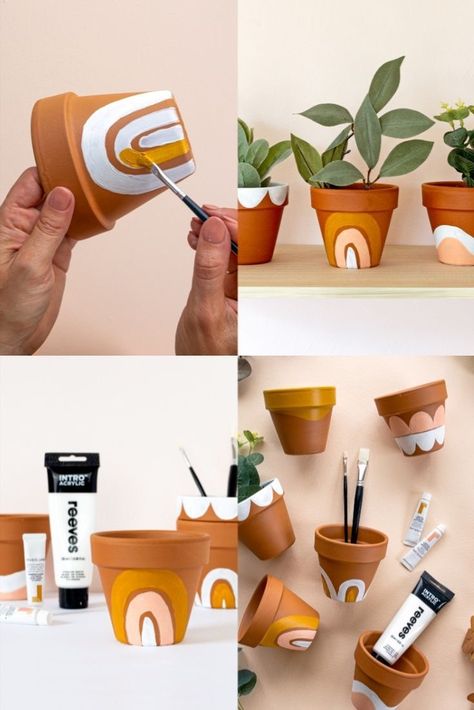 Diy Keramik, Plant Pot Design, Plant Pot Diy, Plant Crafts, Painted Pots Diy, Painted Plant Pots, Painted Flower Pots, Diy Pots, Pot Designs