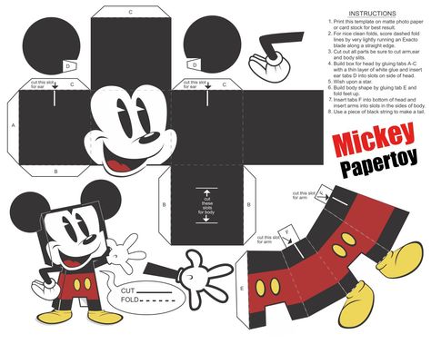 Mickey Mouse 3D Printable Paper Template Paper Toy Disney, Mickey Mouse Template, Mickey Craft, Mickey Mouse Printables, Mickey Mouse Crafts, Mickey Mouse Toys, 3d Templates, Mickey Mouse Images, Mickey Mouse Design