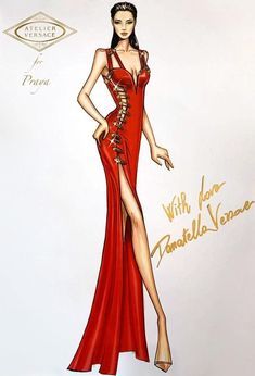 Versace Dress Drawing, Versace Fashion Illustration, Versace Drawing, Versace Sketches, Versace Illustration, Praya Lundberg, Digital Fashion Illustration, Fashion Illustration Poses, Wedding Dress Sketches