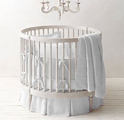 42 Round Crib Bedding Set Fitted Pillowcase Skirt Bumper White Circle Crib, Round Crib Bedding, Round Crib, Round Cribs, Crib Nursery, Restoration Hardware Baby, Black Bed Linen, Rh Baby, Unisex Nursery