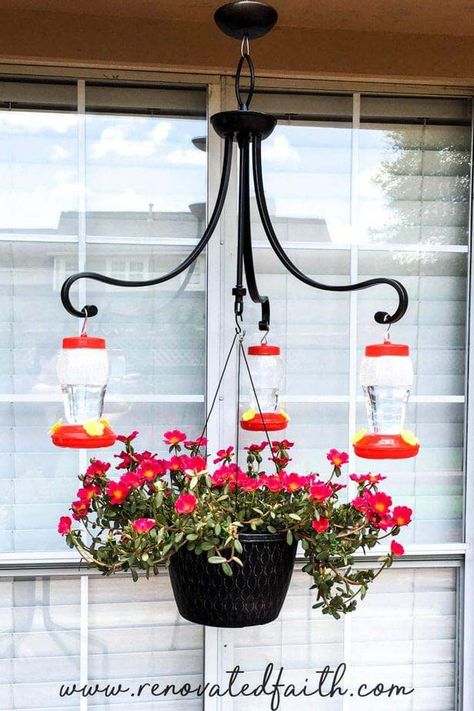 Chandelier Hummingbird Feeder #diy #decor #porch #decorhomeideas Diy Hummingbird Feeder, How To Make A Chandelier, Diy Porch Decor, Old Chandelier, Hummingbird Feeder, Diy Porch, Hummingbird Garden, Diy Birds, Diy Chandelier