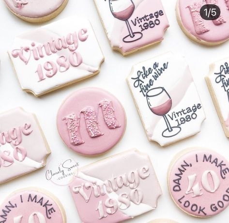 40th Birthday Wine, Wine Birthday, Wine Cookies, Wine Cake, Monogram Cookies, Like Fine Wine, Birthday Wine, Cookies Decorated, Icing Cookies