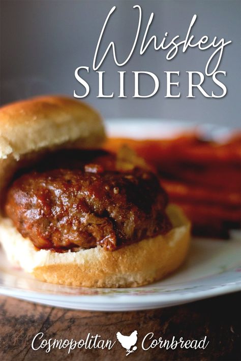 Whiskey Dinner Party, Bourbon Tasting Appetizers, Bourbon Appetizer Recipes, Bourbon Dinner Recipes, Bourbon Sliders, Boozy Appetizers, Heavy Apps, Slider Burger, Bourbon Party