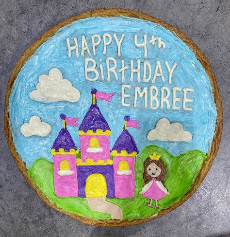 Princess Cookie Cake, Cookie Cake Decorations, Princess Cookies, Birthday Cookie, Cookie Cake Birthday, Cookie Cakes, Happy 4th Birthday, Cookie Ideas, Birthday Cookies