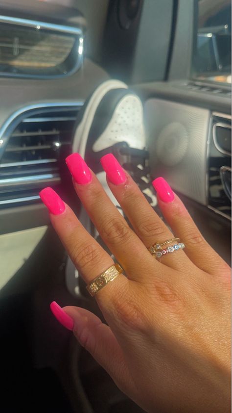 #nails #pink #pinknails #barbienails All Hot Pink Nails, Hot Pink Prom Nails, Hot Pink Square Nails, Pink Prom Nails, Pink Square Nails, Nails Hot Pink, Sweet 16 Nails, Hot Pink Prom, 16 Nails