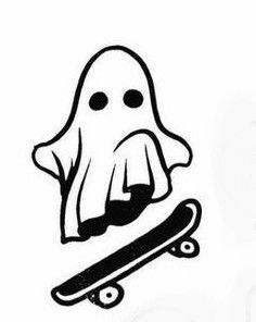 Ghost With Skateboard Tattoo, Skateboard Ghost Tattoo, Skateboarding Ghost Tattoo, Ghost On A Skateboard Tattoo, Mini Drawings Ghost, Scary Doodles Easy, Spooky Drawings Easy, Spooky Doodles Easy, Ghost Sketches