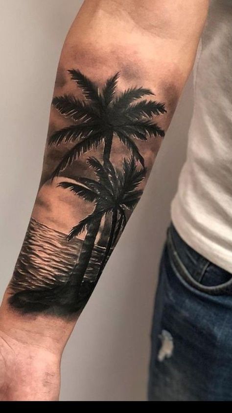 Beach Inspired Tattoos, Beach Tattoo Ideas, Scene Tattoo, Filipino Tattoos, Sea Tattoo, Ocean Tattoos, Sand And Sea, Beach Tattoo, Leg Sleeve Tattoo