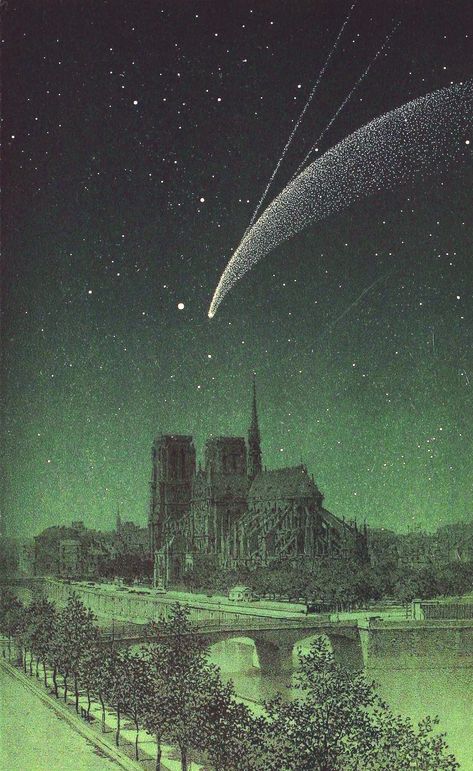 Comet Donati above Notre-Dame. Drawing published in The sky of Amédée Guillemin, fifth edition (1877), Hachette. Leonid Meteor Shower, Earth Witch, Space Observatory, Honore Daumier, Tropic Of Capricorn, The Great Comet, Ursa Major, Medium Rare, Meteor Shower