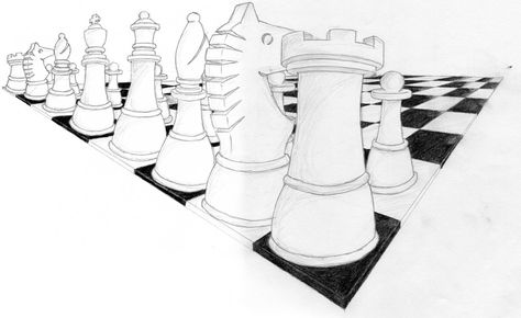 Chess by doppelganger47 Object Perspective, Manifestation Collage, Chess Artwork, 3d Chess Set, 2 Point Perspective Drawing, 1 Point Perspective, 3d Pencil Drawings, Check Mate, Collage Board