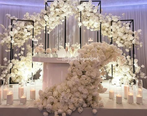 AngelinaPersonalized - Etsy UK Flower Arch Wedding Ceremony, Bride And Groom Backdrop, Sweetheart Table Wedding Elegant, Bride And Groom Table Ideas, Extravagant Wedding Reception, All White Wedding Decor, Extravagant Wedding Decor, Wedding Alter Flowers, Archway Flowers